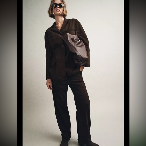 ZARA 100% SUEDE LEATHER BLAZER JACKET - Picture 8 of 12